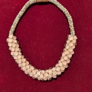 Cream and Pink Beaded Necklace with Braided Cord